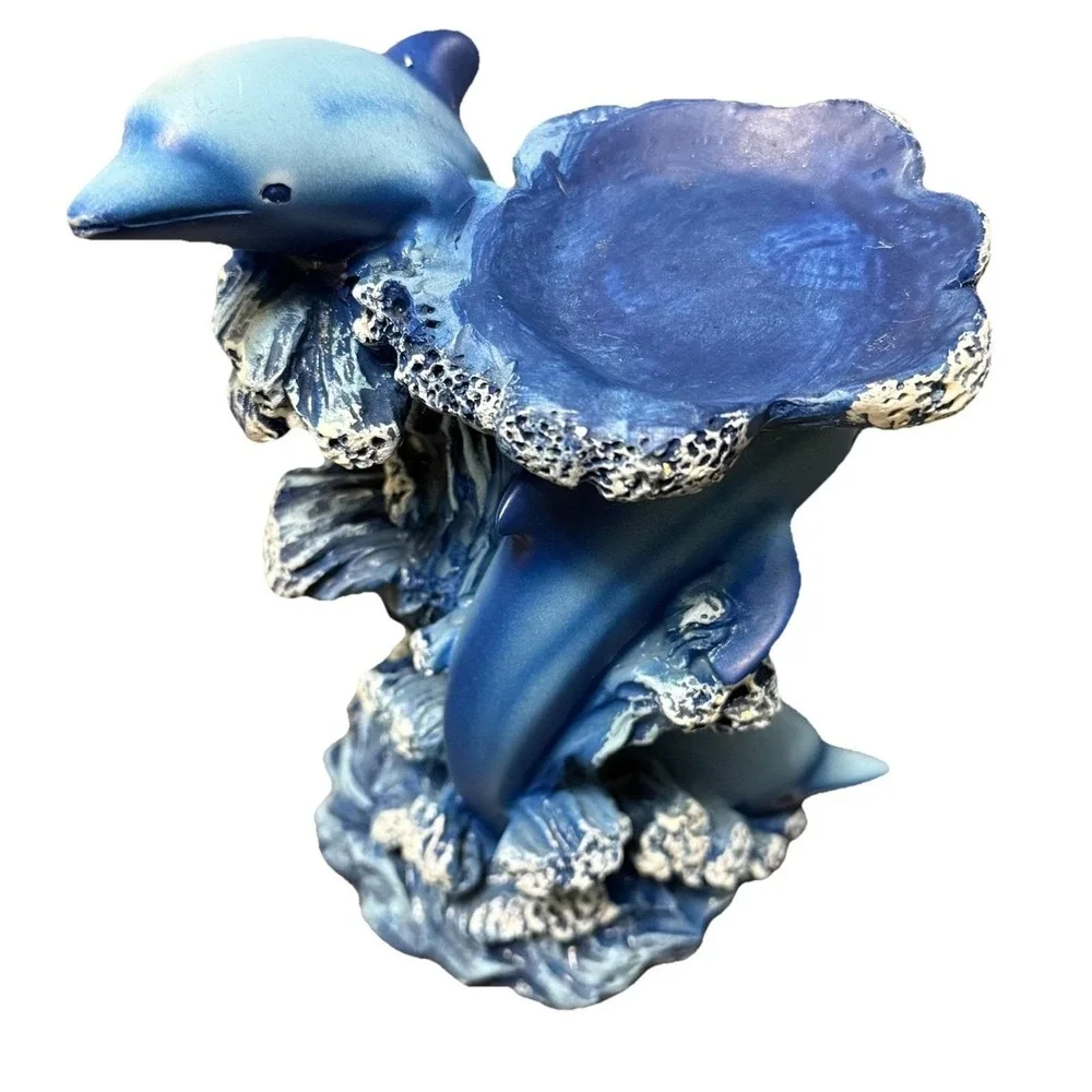 Blue Dolphin 3D Figurine Porpoise Riding the Waves 1999 Trinket Candle Holder